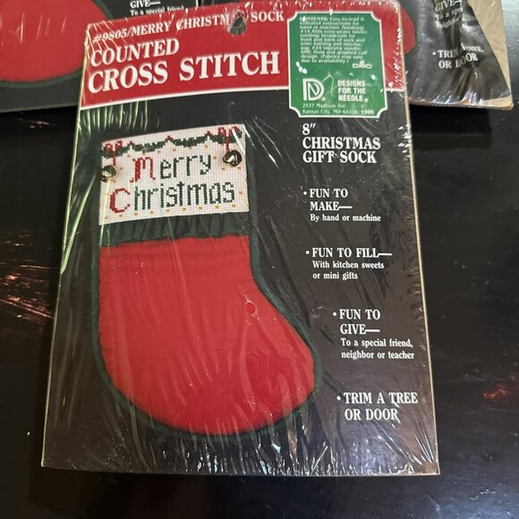 Country Cross-stitch Merry Christmas Sock #9805 And 9806 8" Lot If 3 Vintage - Picture 1 of 10